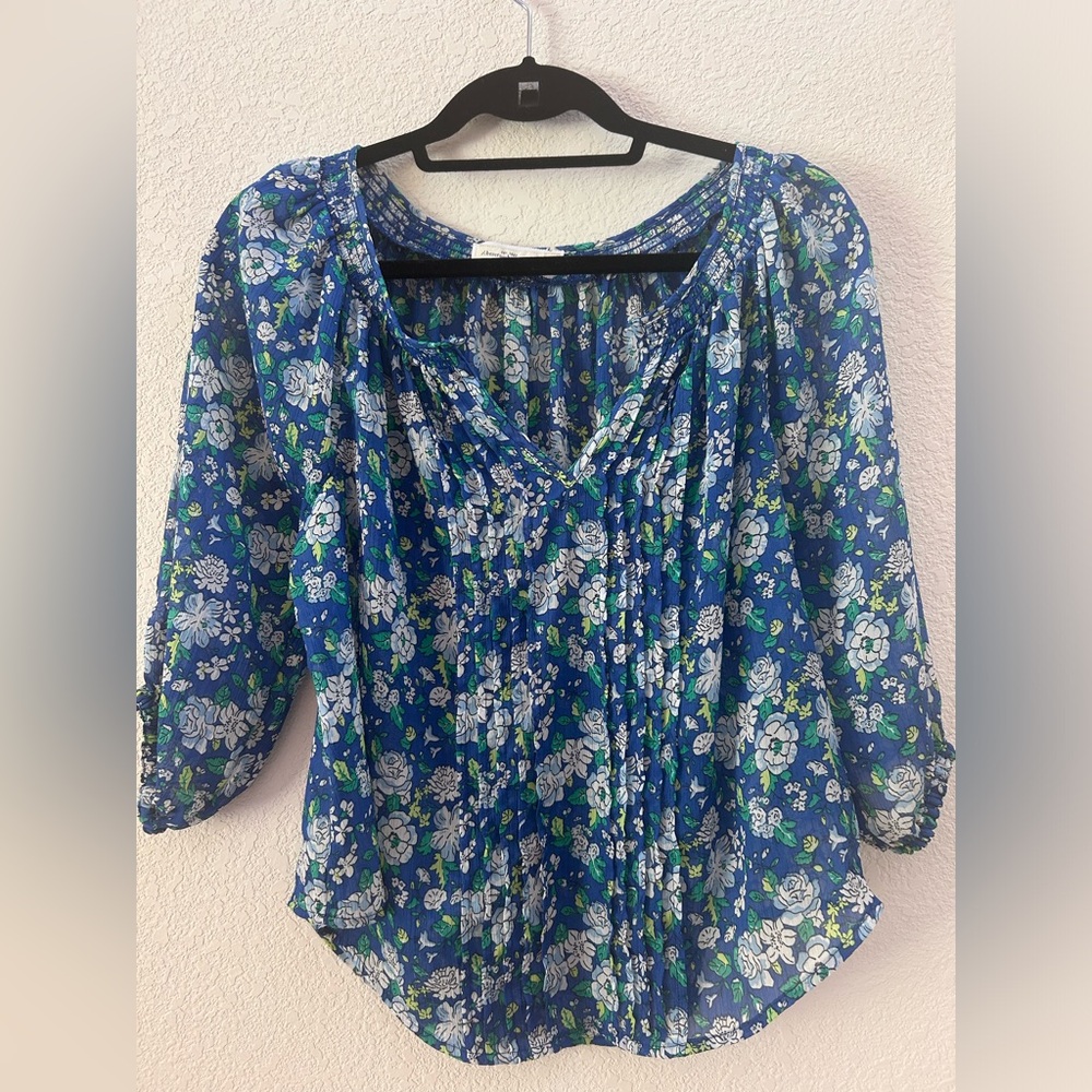 Abercrombie & Fitch Blue Multicolor Floral Peasant Blouse Size XS